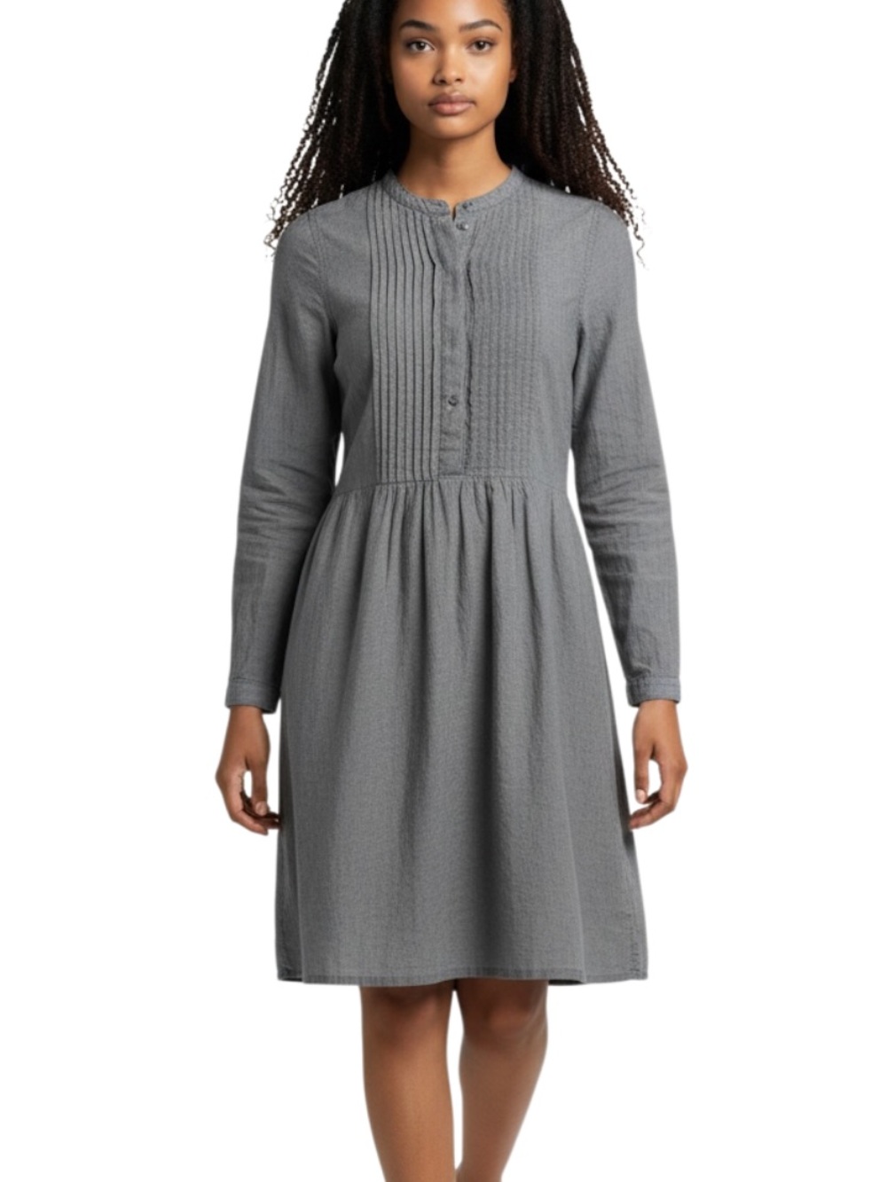 GAP Grey Long-Sleeve Pintuck Front Dress